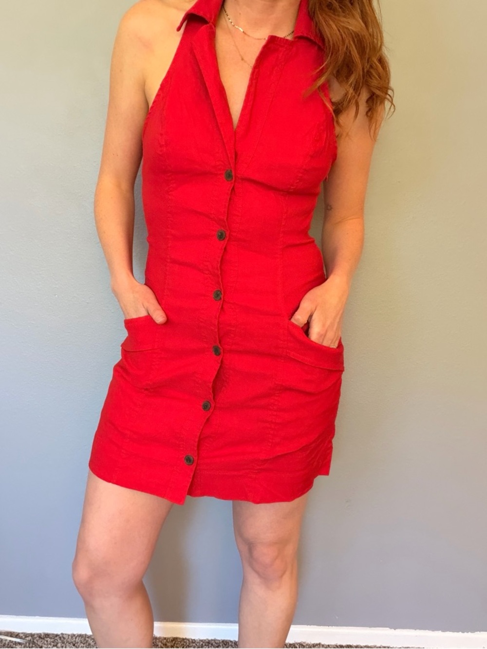 Maeve Bold Red Halter Dress